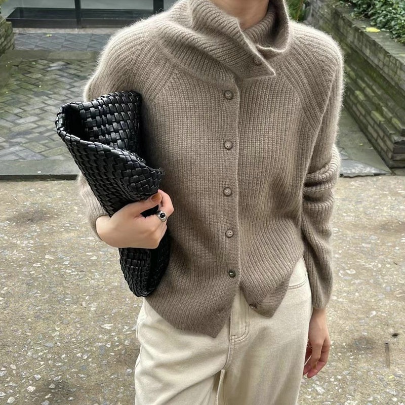 Crop Cardigan Vintage - Women'S Stand Collar Cardigan Sweater Elegant