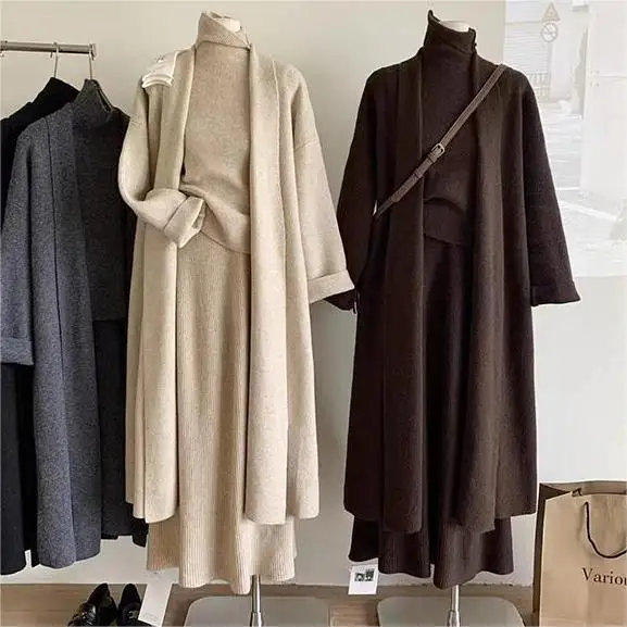 Vintage Fashion Knitwear - Three Piece Sets Women Long Sweater