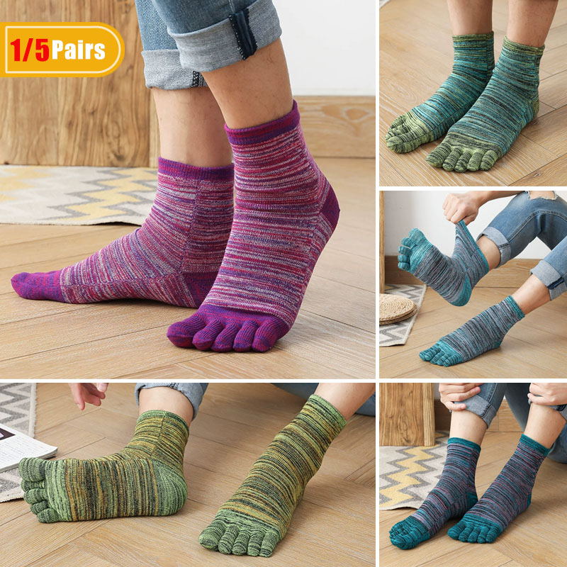 Vintage Fashion Knitwear - 1/5 Pairs Man Colorful Toe Happy