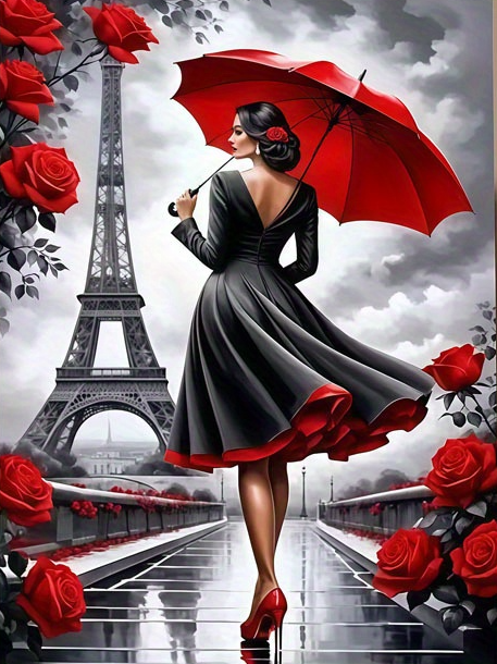 Vintage Fashion Newspaper - Paris Eiffel Tower Lady With Red