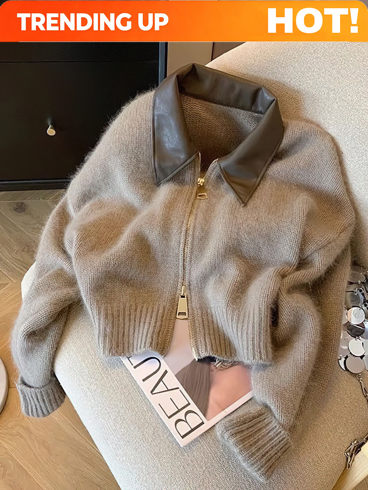 Crop Cardigan Vintage - Customization Patchwork Zipper Cropped Cardigan Women