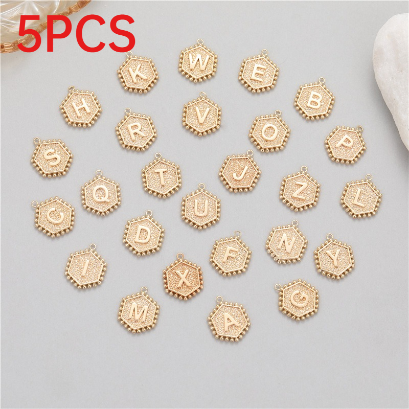 Vintage Fashion Earrings - 5Pcs Rivet Hexagonal 26 Alphabet Letter