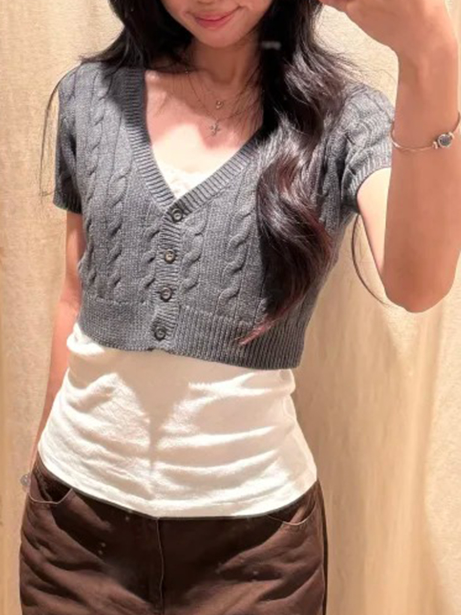 Vintage Four Button Knitted Cr - đánh giá và giá Crop Cardigan Vintage