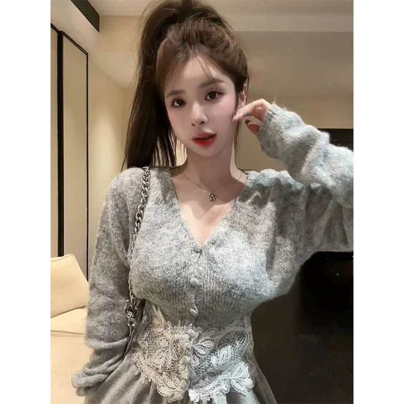 Cropped Lace Knitted Cardigan  - đánh giá và giá Crop Cardigan Vintage
