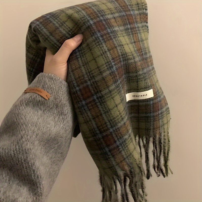Vintage Green Plaid Tassel Sca - đánh giá và giá Vintage Fashion Knitwear