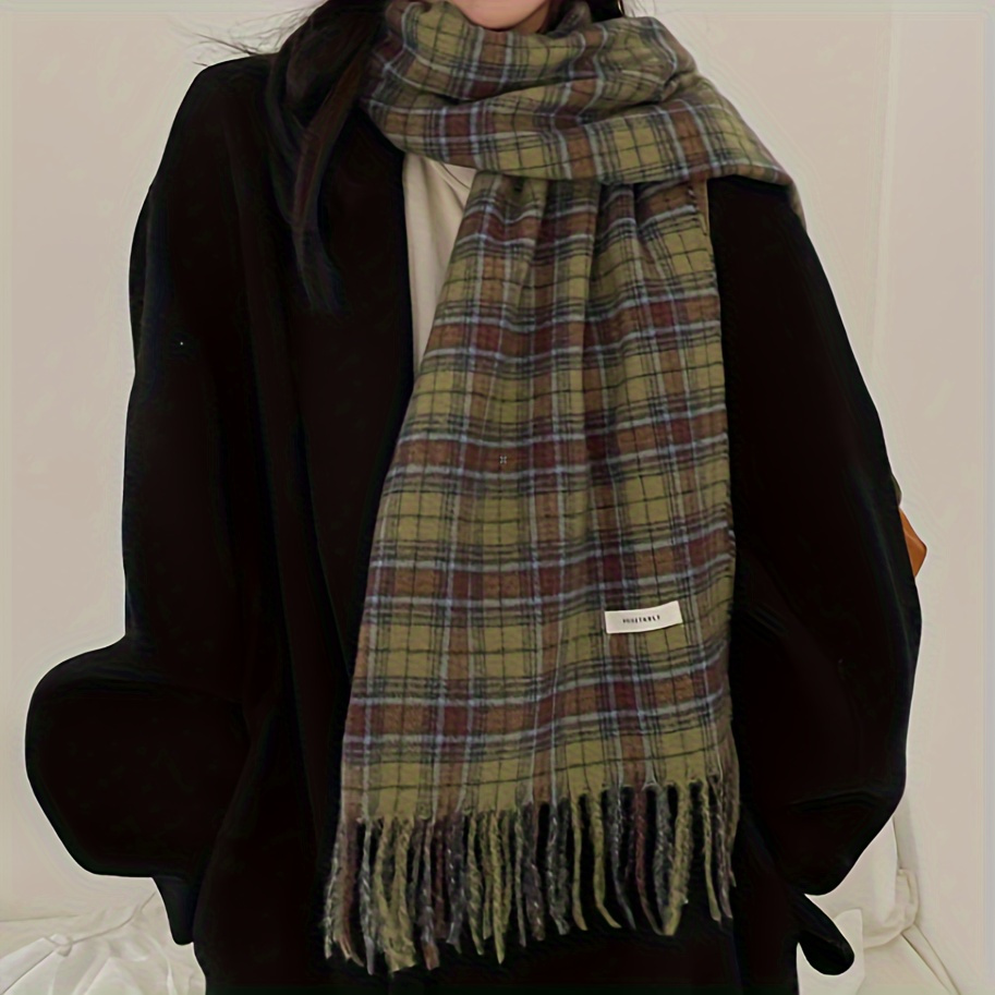 Vintage Green Plaid Tassel Sca - đánh giá và giá Vintage Fashion Knitwear