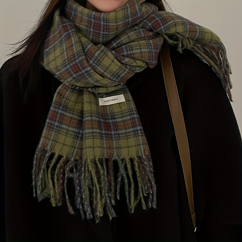 Vintage Green Plaid Tassel Sca - đánh giá và giá Vintage Fashion Knitwear