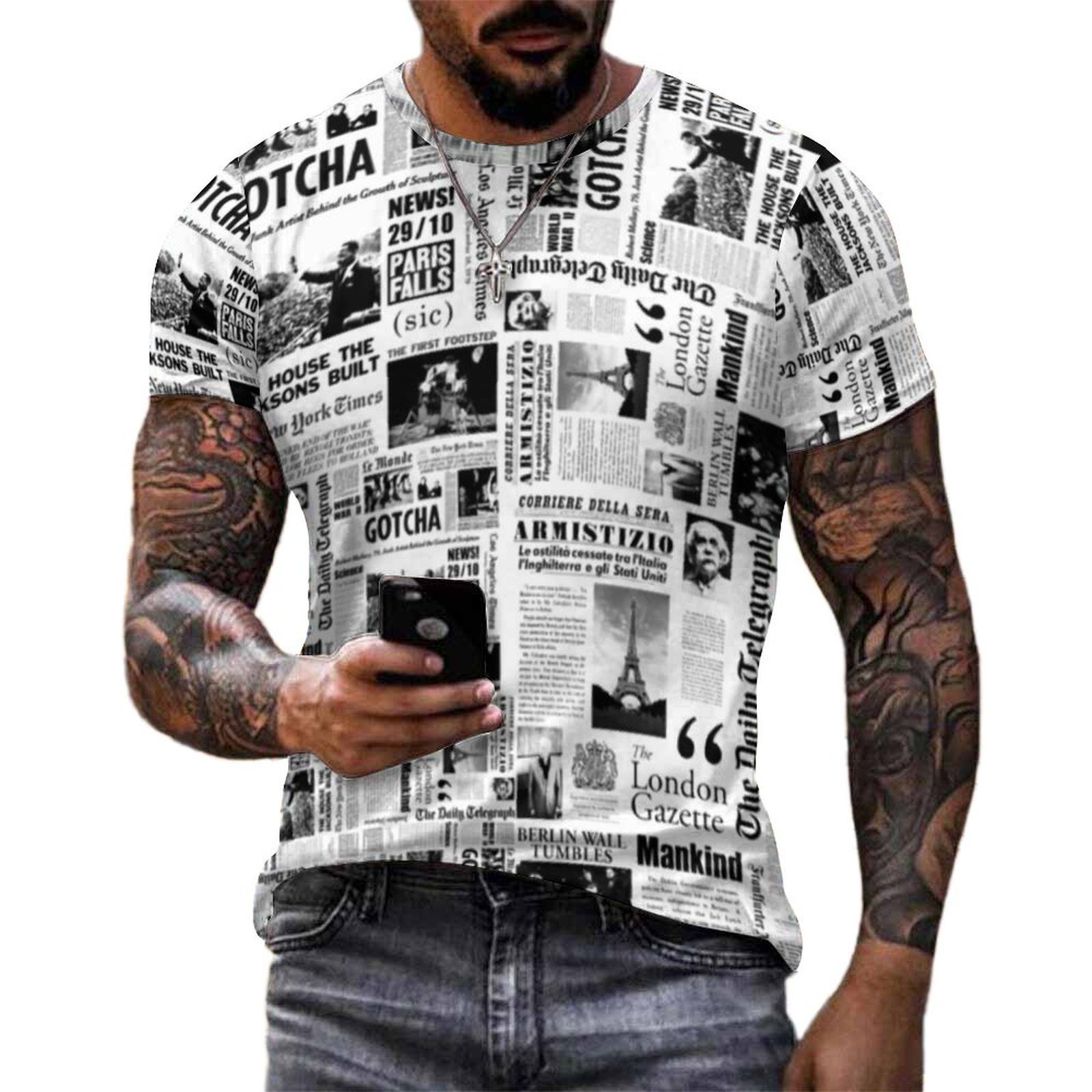 Men Vintage Newspaper T Shirt  - đánh giá và giá Vintage Fashion Newspaper
