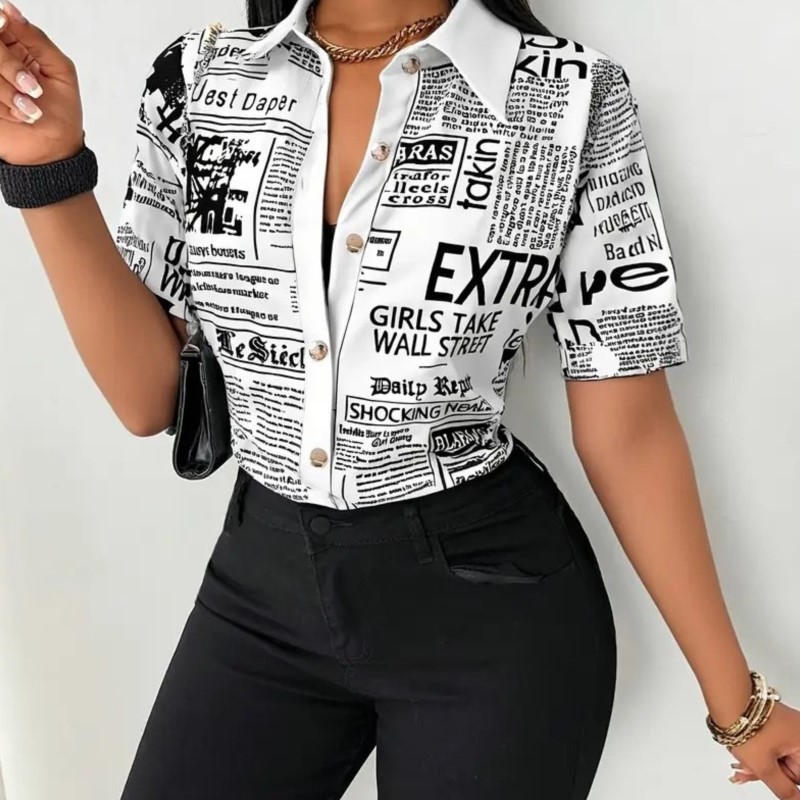 Women's Newspaper Print Shirt  - đánh giá và giá Vintage Fashion Newspaper