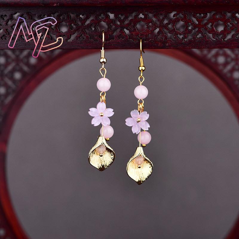 Pink Natural Jade Flower Earri - đánh giá và giá Vintage Fashion Earrings