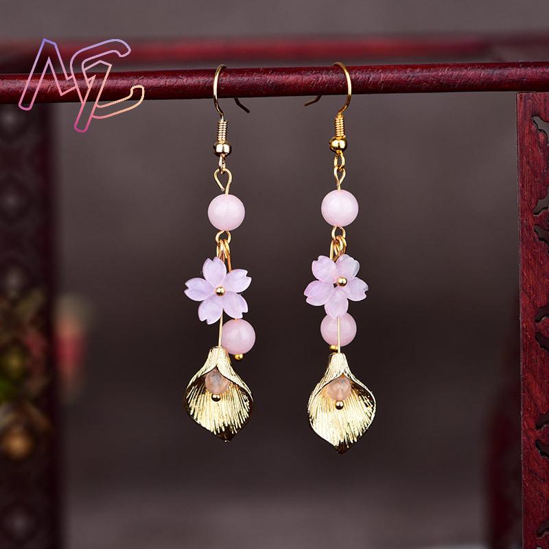 Pink Natural Jade Flower Earri - đánh giá và giá Vintage Fashion Earrings